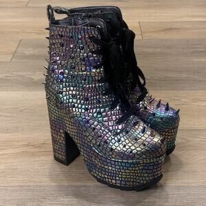 YRU Night Terror Iridescent Dragon Spike Goth Punk Platform Boots Chunky US9 NEW